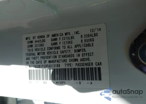 2015 Acura Tlx Tech из США, поврежденный, VIN 19UUB1F56FA010198